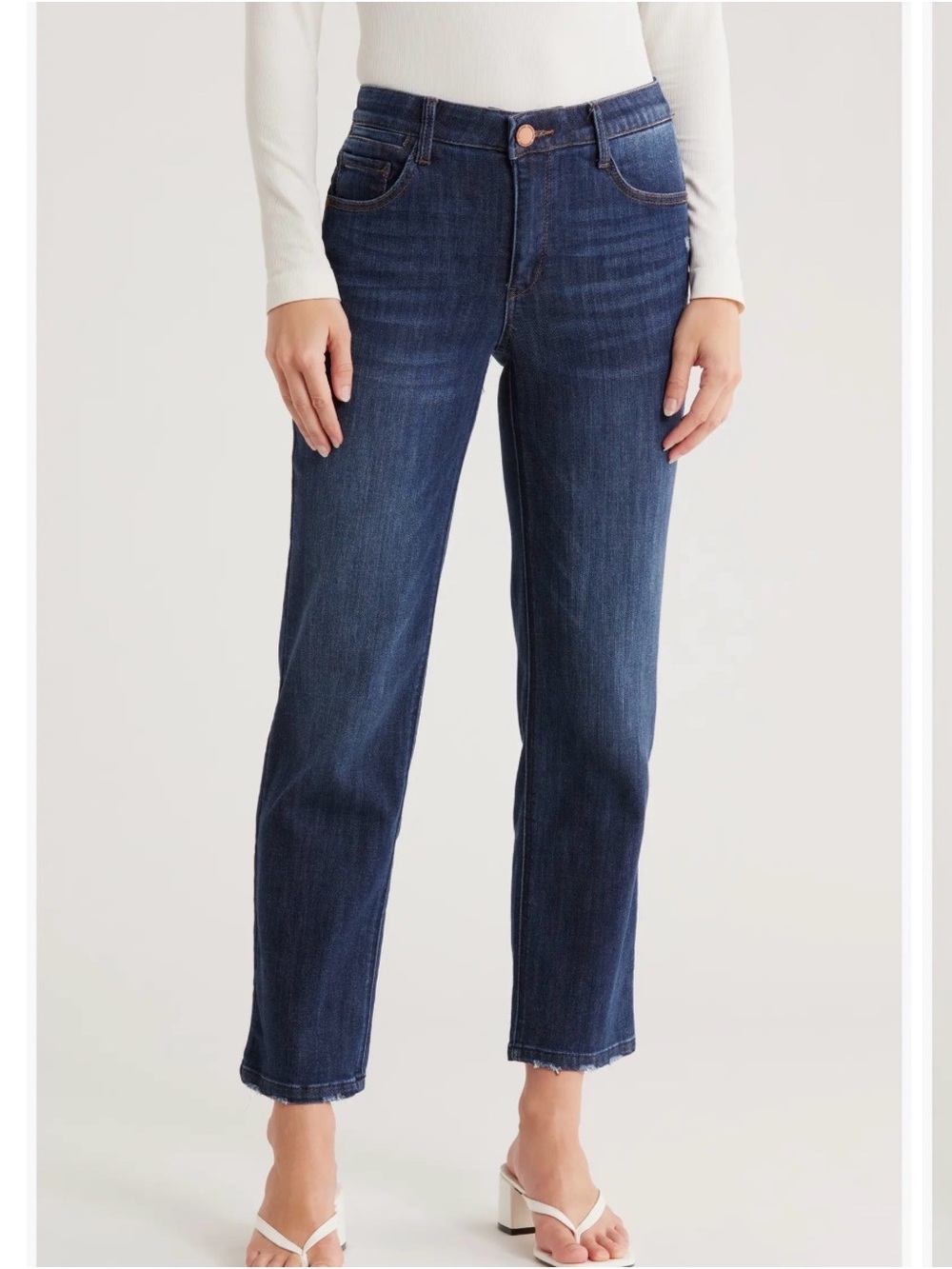 Democracy Dark Wash Straight Leg Ankle Jeans w/ Raw Edge Hem 4